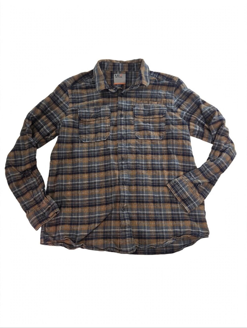 5.11 Tactical Flannel Shirt Mens Large Brown Blue Plaid Long Sleeve Button Up